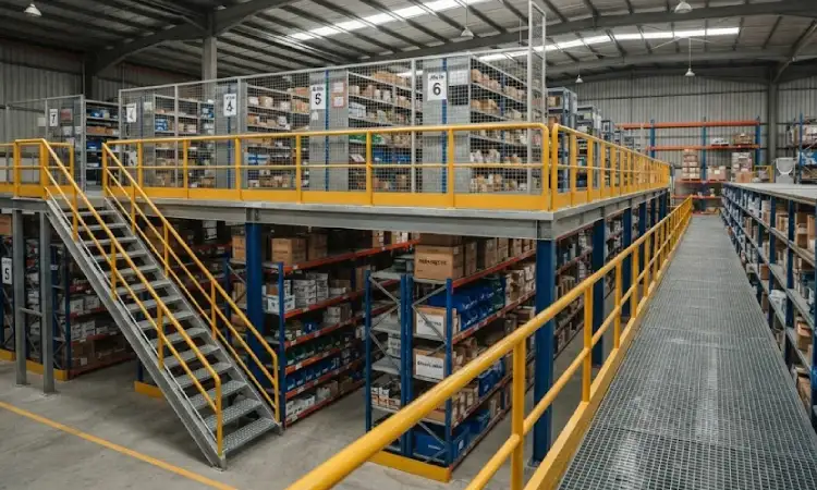Buat Rak gudang mezzanine, Sumber: AI