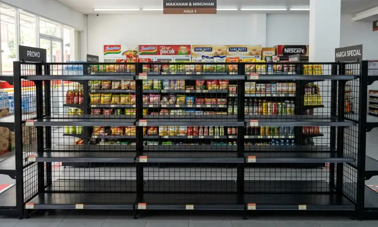 Penggunaan rak knock down di minimarket, Sumber: AI